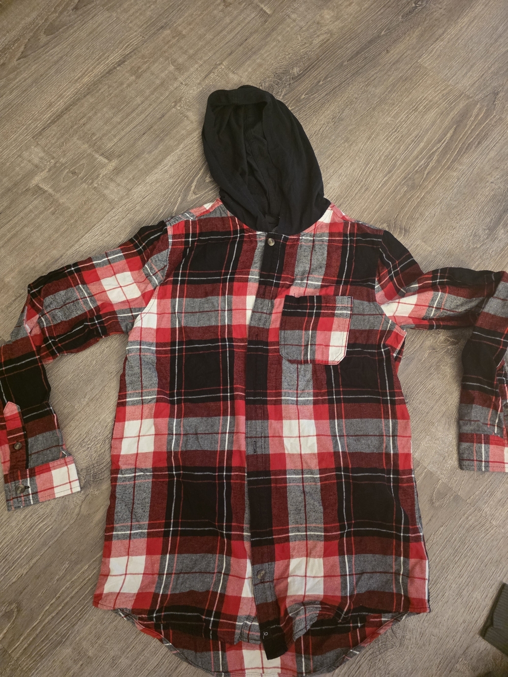 art class Black Hooded Red Plaid Button-Up Shirt